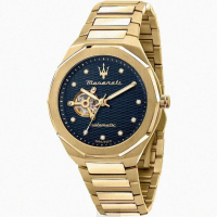 【MASERATI 瑪莎拉蒂】MASERATI手錶型號R8823140006(寶藍色錶面金色錶殼金色精鋼錶帶款)