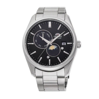 【ORIENT 東方錶】SUN&amp;MOON系列 日月相錶 鋼帶款 黑面 - 41.5mm(RA-AK0307B)