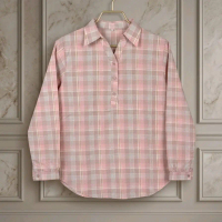Kemeja Katun Triset Kotak Pink Terbaru
