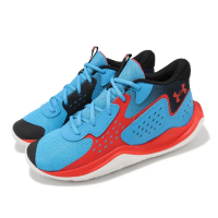 【UNDER ARMOUR】籃球鞋 Jet 23 男鞋 藍 紅 皮革 網眼 緩震 抓地 運動鞋 UA(3026634401)