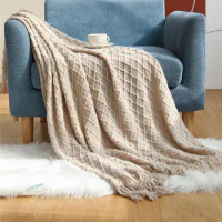 2022 City Faux Cashmere Sofa Blanket Cover Nordic Style Knit Plaid Throw Tassels Bedspread Golden Blanket for Spring Summer