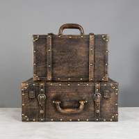 復古老式棕色手提箱儲物木箱子收納箱皮箱攝影道具整理箱行李箱