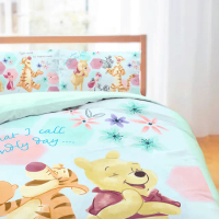 【享夢城堡】單人床包雙人涼被三件組(迪士尼小熊維尼Pooh 春芬趣-藍綠)
