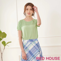 【RED HOUSE 蕾赫斯】花邊織紋素面針織衫(蘋果綠)