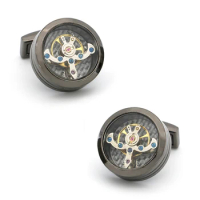 Hotsale Men's Watch Movement Cufflinks Functional Mechanical Watch Design Gunblack Color Cuff Links Wholesale&amp;retail