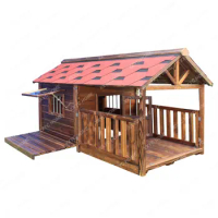Solid Wood Large Dog House Outdoor Waterproof Kennel Outdoor Summer Cool Nest Rain-Proof Winter Warm