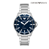 【EMPORIO ARMANI 官方直營】Diver 海浪征服者潛水機械手錶 銀色不鏽鋼鍊帶 42MM AR60059