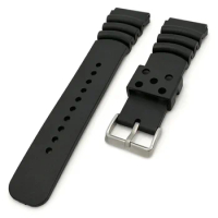 Black Rubber Strap Watchband 20mm 22mm 24mm Men Sports Diving Waterproof Silver Stainless Steel Buckle Watch Bracelet for Seiko