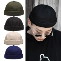 Rock Fashion Docker Caps Hip Hop Beanie Hat Women Men Brimless Melon Cap Street Style Bonnet Beanies Adjustable Buckle Skullcap