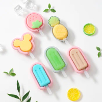 2023 New Ice Cream Silicone Mold Animal Shape Cute Ice Cube Maker Homemade Ice Mould with Stick and Lid Kitchen Gadgets