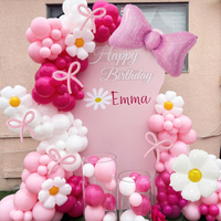 125Pcs Bow Balloon Arch Garland Kit with Hot Pink Pink White Bow Daisy Flower Balloons for Princess 