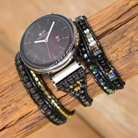 Vegan Bohemian Black Mix Natural Stone Samsung Watch Band Beadwork 5 Wraps Bracelet Handmade Watch Strap Jewellery Wholesale