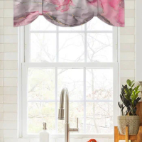Marble Texture Watercolor Pink Gray Window Curtain for Living Room Christmas Kitchen Cabinet Tie-up Valance Curtain Rod Pocket