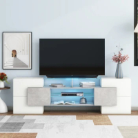 Unique shaped TV stand, high gloss media console, TV cabinet with LED lights, storage cabinet, decorative cabinet