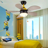 36 Inch Ceiling Fan Light 110V 220V Remote Control Children's Bedroom Fan Light Ceiling Macaron Restaurant Kids Room Fan Lamp