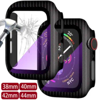 Carbon Fiber case for Apple Watch 44mm 40mm 42mm 38mm 44 mm Screen Protector Glass Protector Film Cover Iwatch Series 3 4 5 SE 6