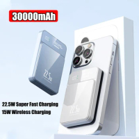 Power Bank 30000mAh Wireless Magnetic Power Bank 22.5W Fast Charging Portable Mini Powerbank for iPhone Xiaomi Samsung Huawei