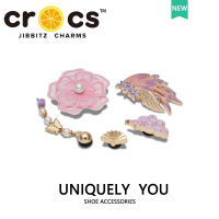 jibbitz croc แท้  หัวเข็มขัดโลหะ รูปดอกไม้ และไข่มุก สีชมพู สําหรับตกแต่งรองเท้า charms button