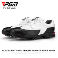 TaoBo PGM Real Leather Mens Golf Shoes Quick Lacing Waterproof Sports Nails Golfer Sneakers Shockproof Male Walking Footwear
