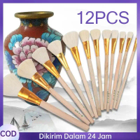 12pcs Kuas Halal Kuas Tika Kuas Nastar Bulu Domba Asli Kuas Kayu Nastar Kue Kering Kuas Kayu Kue Pas