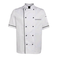 baju koki/chef body fit pria pendek HITAM & PUTIH