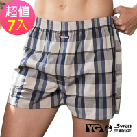 YG 天鵝內衣 精梳棉格紋寬鬆四角褲(7件組)_顏色隨機