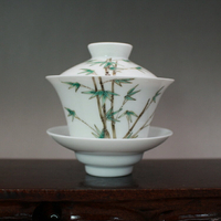 慎德堂粉彩手繪竹子蓋杯蓋碗三才杯景德鎮茶具古玩古董仿古陶瓷器
