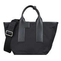 FURLA PIUMA提把LOGO造型尼龍拉鍊手提斜背托特包(中/黑x香草根)