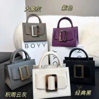 2024 BOYY One-Shoulder Crossbody Tote Bag Top-layer Cowhide Square Buckle Retro Casual Karl Women's Small Square Bag