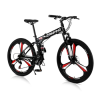 21 Speeds Foldable Bicycle Mountain Bike 26 Inches Three-Wheel Road Bike Cycling Suspension Bicycle Double Disc Brake Black