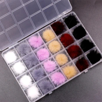 24PCS/Box Detachable Magnet Ball Fluffy 3D 12Colors 27*27mm Puffy Pom Pons Kit Jewelry Manicure Accessories DIY Nails Charms