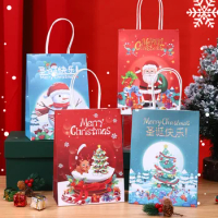 Kraft Paper Christmas Gift Bags 2024 New Year Christmas Decoration Holiday Party Children Candy Cookie Packaging Bag