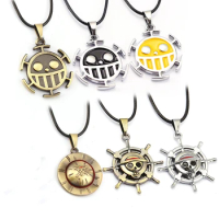 Anime One Piece Logo Necklaces Luffy Hat Edward Newgate Trafalgar Law Nami Metal Necklace Pendant Cosplay Accessories Figure Toy