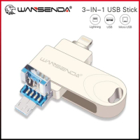 WANSENDA USB 3.0 Flash Drive Roatation Pen Drive 32GB USB Stick 256GB 128GB 64GB Pendrive for iPhone 14 Pro/13/12/Android/PC