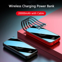 Power Bank 20000mAh Qi Wireless Charging 10000 mAh Powerbank with Cable for iPhone 13 Samsung Xiaomi Poverbank Portable Charger