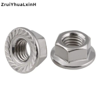 M3-M16 flange nut 304 stainless steel nut hexagon anti-skid screw cap with pad fine counter tooth anti loose nut 5Pcs/lLot