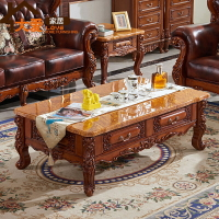 歐式大理石茶幾 美式客廳小戶型茶桌全實木桌子仿古橡木雕花家具
