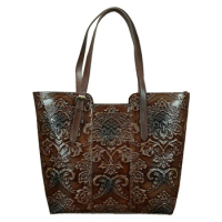Nesitu New Flower Pattern Vintage Brown Coffee Thick Genuine Leather Women Handbags Lady Shoulder Bags Woman Totes #M113