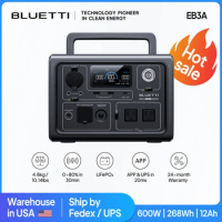 [US Plug] BLUETTI EB3A 600W 268Wh Portable Power Station LiFePO4 Battery Solar Generator Camping Fis