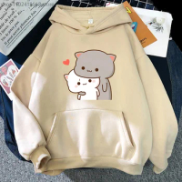 Peach Cat Hoodies Anime Cartoon Printing Sweatshirts Long Sleeve Funny Couple Hoodie Cute Printed Ladies Casual Long Sleeve Tops