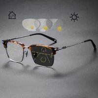 Top Quality Photochromic Multifocal Progressive Eyebrow Glasses Designer Tortoiseshell Titanium Retro Square Reading Glasses