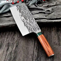 SHUOJI High End Forged Kitchen Knife 9Cr18mov Cleaver High Hardness Kitchen Chef Slicing Meat Vegetable Knife Sandalwood Handle
