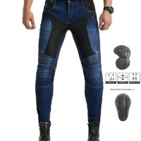 Men Motorcycle Jeans Motorcycle Riding Pants Motorcycle slim stretch anti-fall pants Armor Detachable Knee Hip Pads Biker jeans