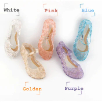 Baby Girl Kids Crystal Shoes Princess High-Heeled Shoes Halloween Princess Cosplay Party Shoes Girls Jelly Wedge Shoes