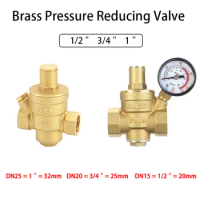 DN15/20/25 Brass Water Gas Pressure Reducing 1/2＂3/4＂1＂Maintaining Valves Regulator Adjustable Relief Valves With Gauge Meter