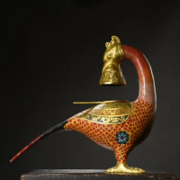 16"Tibet Temple Collection Old Bronze Cloisonne Enamel Divine beast Phoenix Oil Lamp Candlestick Ornaments Town house Exorcism
