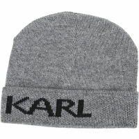 KARL LAGERFELD 品牌字母反褶針織羊毛帽(灰色)