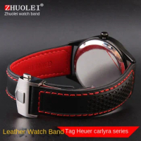 Genuine Leather Watch Strap 19mm 20mm 22mm for tag heuer Carrera Monaco F1 watchband Red Men's bracelet Stainless steel buckle