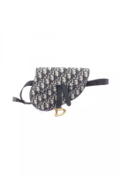 Christian Dior Pre-Loved Christian Dior SADDLE saddle oblique waist bag body bag canvas leather Navy