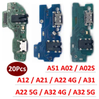 20Pcs，For Samsung Galaxy A31 A51 A02 A02S A12 A21 A31 A51 A22 A32 4G 5G USB Port Charger Dock Plug Connector Charging Board Flex